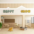 Bright Kindergarten Interior With Two Story Space Staircase Green Plants And Decorative Lights 3d model