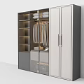 Modern Wardrobe Design With Gray And White Finish Hanging Rods Shelves Drawers And LED Lighting