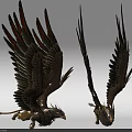 Colorful Eagle Models With Spreading Wings And Brown Green Red Feathers 3d model
