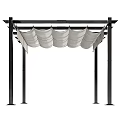 Outdoor Garden Pergola With Black Metal Posts And Wavy Canopy Roof Structure