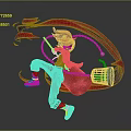 Dynamic Game Character With Brown Hair Blue Jacket Wielding Red Chain And White Shoes