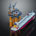 Industrial Offshore Oil Drilling Platform With Cranes And Adjacent Oil Tanker Sea Operation Equipment