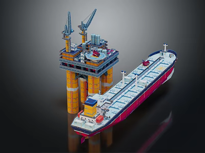 Industrial Offshore Oil Drilling Platform With Cranes And Adjacent Oil Tanker Sea Operation Equipment 3d model