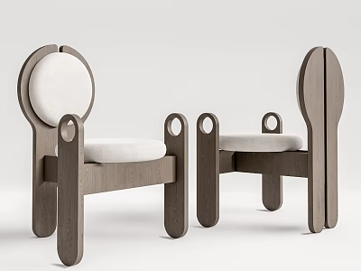 Modern Wooden Frame Leisure Chairs With White Padded Seat And Unique Backrest Design 3d model