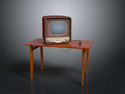Vintage Television Placed On Wooden Table With Retro Design 3d model