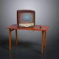 Vintage Television Placed On Wooden Table With Retro Design