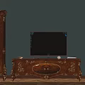Ornate Wooden Classic TV Stand With Symmetric Display Cabinets And Glass Doors