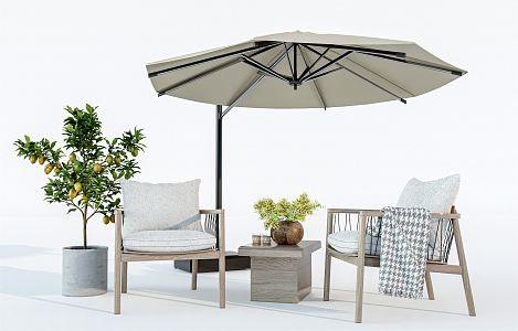 Modern Outdoor Table and Chair Sunshade Umbrella Leisure Chair Outdoor Sofa Potted Plant 3d model