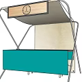 Outdoor Display Stand With Metal Frame Wooden Top And Turquoise Panel