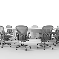 Modern Office Conference Table With Ergonomic Mesh Back Chairs For Meeting Room