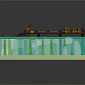 Scenic Wooden Dock Landscape with Clear Water Sandy Bottom and Underwater Cave
