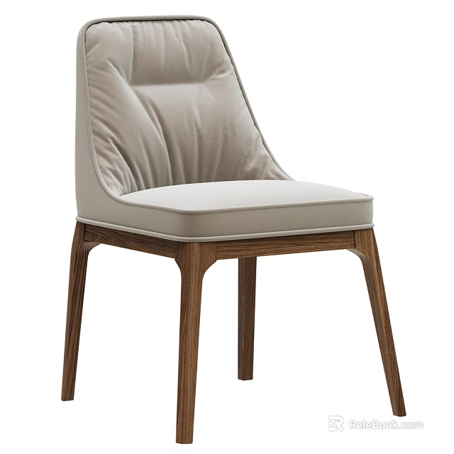 Modern Dining Chair With Padded Backrest Light Colored Upholstery And Dark Wooden Legs 3d model 