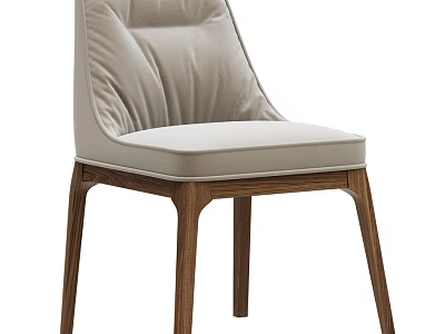 Modern Dining Chair With Padded Backrest Light Colored Upholstery And Dark Wooden Legs 3d model