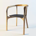 Wooden Armchair With Curved Back And Armrests Black Padded Seat Modern Design