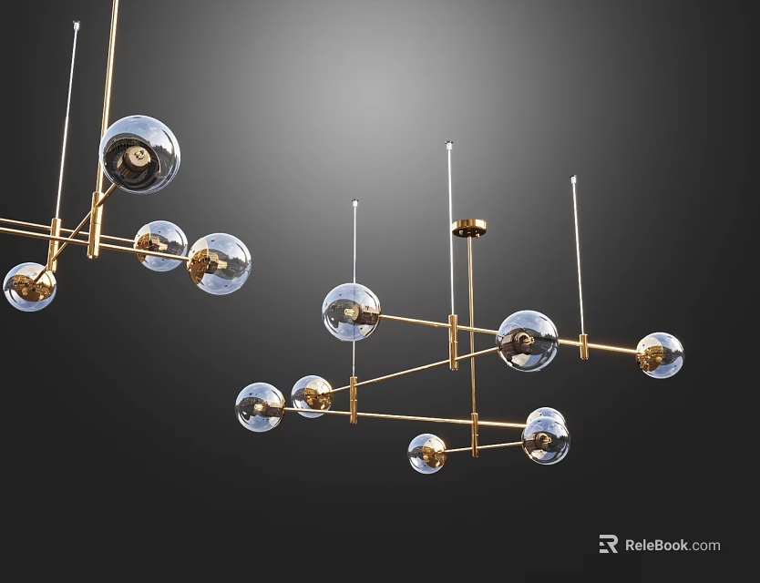 Modern Contemporary Chandelier with Glass Balls and Gold Metal Structure Design 3d model 