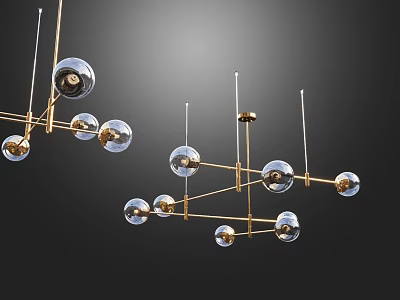 Modern Contemporary Chandelier with Glass Balls and Gold Metal Structure Design 3d model