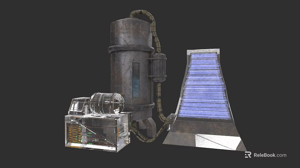 Industrial Equipment Setup With Large Cylindrical Tank Conveyor Belt And Mechanical Components 3d model 