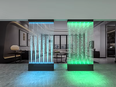 Modern Specialty Store Interior Design With Glass Water Curtain LED Lighting And Display Area 3d model