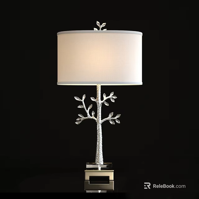 Elegant Table Lamp With White Fabric Shade And Tree Branch Design Base 3d model