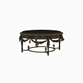 Ornate Golden Coffee Table With Intricate Carvings And Round Marble Top