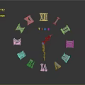 Elegant Decorative Ornament Set With Roman Numerals Clock Hands And TIME Lettering