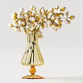 Curved Amber Glass Vase Holding White and Yellow Berry Flower Bouquet for Elegant Home Decor