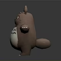 Cute Brown Totoro 3D Model With White Belly Big Ears Red Eyes And Open Arms