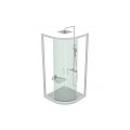 Modern Shower Enclosure With Gray Tile Walls Transparent Glass Door And Shower Head
