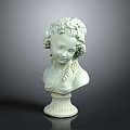 Classical Marble Bust Sculpture With Curly Hair And Decorative Base