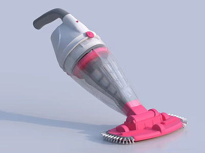 White and Pink Vacuum Cleaner with Transparent Dust Container and Brush Base for Home Use 3d model
