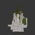 Detailed Stone Architectural Model With Layered Platforms Trees And Green Grass