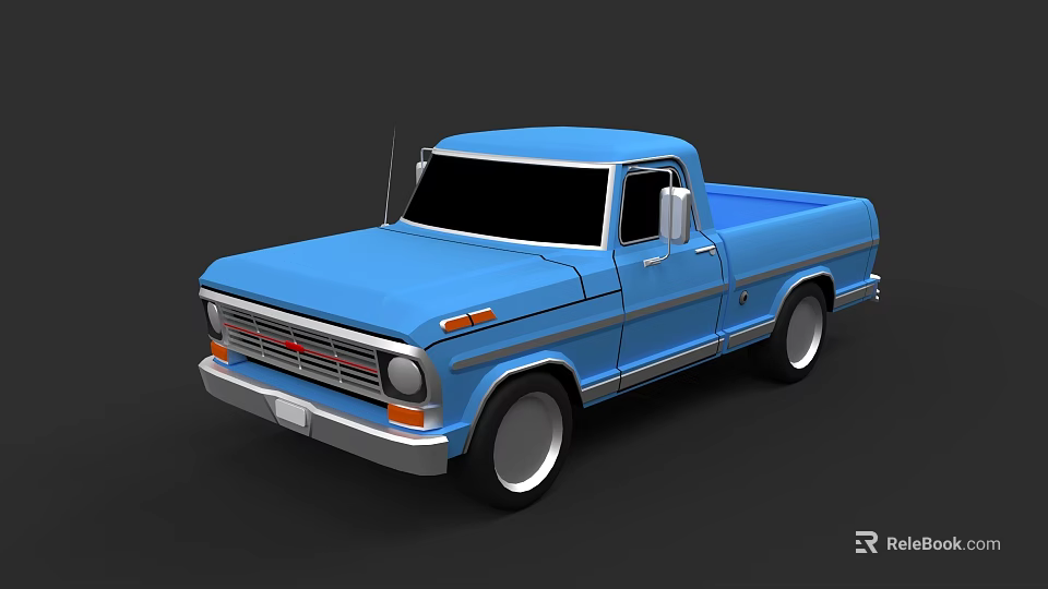 Vintage Blue Single Cab Pickup Truck With Classic Grille Headlights And Bed 3d model 