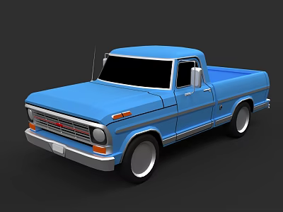 Vintage Blue Single Cab Pickup Truck With Classic Grille Headlights And Bed 3d model