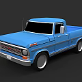 Vintage Blue Single Cab Pickup Truck With Classic Grille Headlights And Bed