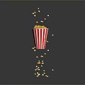 Fresh Popcorn in Red and White Striped Paper Cup Spilling on Dark Background