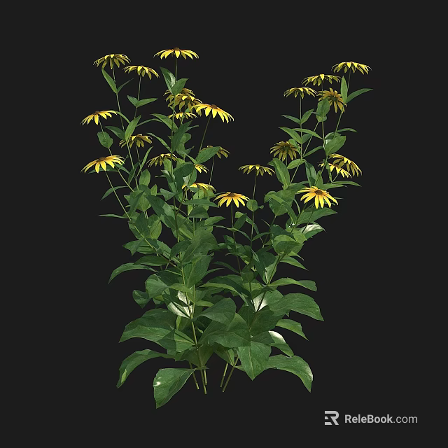 Vibrant Yellow Flowers With Lush Green Leaves On Fresh Green Plants 3d model 