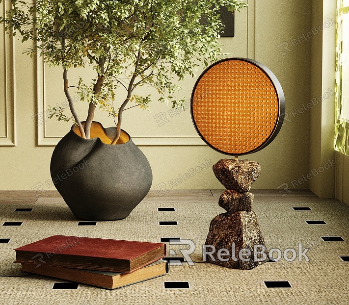 Retro Stone Art Table Lamp Grid Lamp Ornament Atmosphere Lamp model