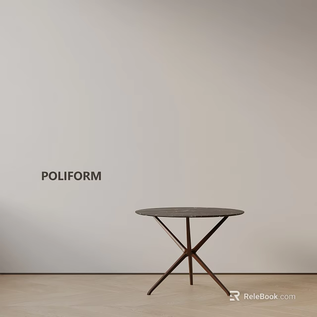 POLIFORM Round Side Table With Gray Top And Bronze Metal Cross Base In Minimalist Interior 3d model