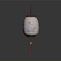 Traditional Chinese White Lantern With Blue Pattern And Red Tassel Decoration