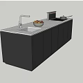 Sleek Modern Kitchen Island With Sink Faucet Fruit Bowl Microwave And Pan