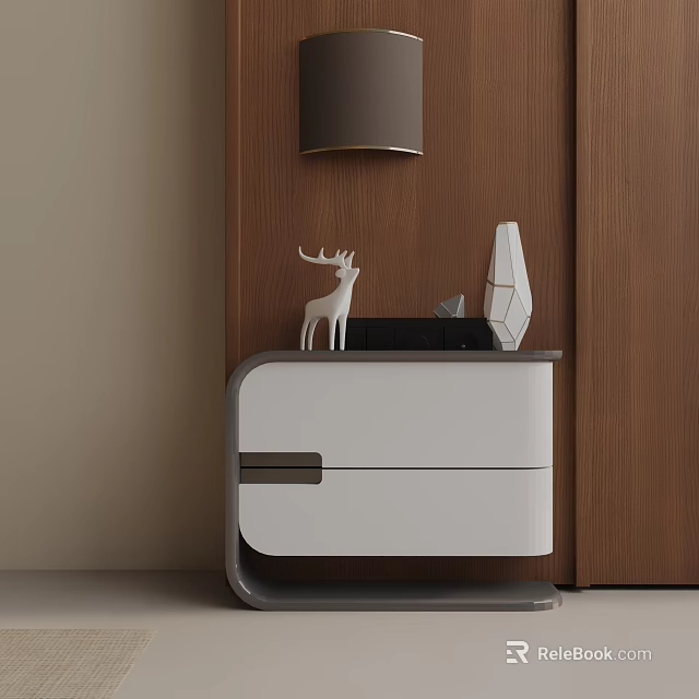 Modern Side Table With White And Gray Design Featuring Small Decorative Sculptures On Top 3d model
