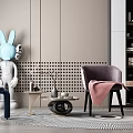 Leisure Sofa Set With Blue Purple Chairs Rabbit Sculpture Beige Wall Coffee Table And Rug