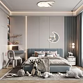 Cozy Kids Room Interior With Moon Wall Decor Rabbit Ceiling Light And Plush Toys