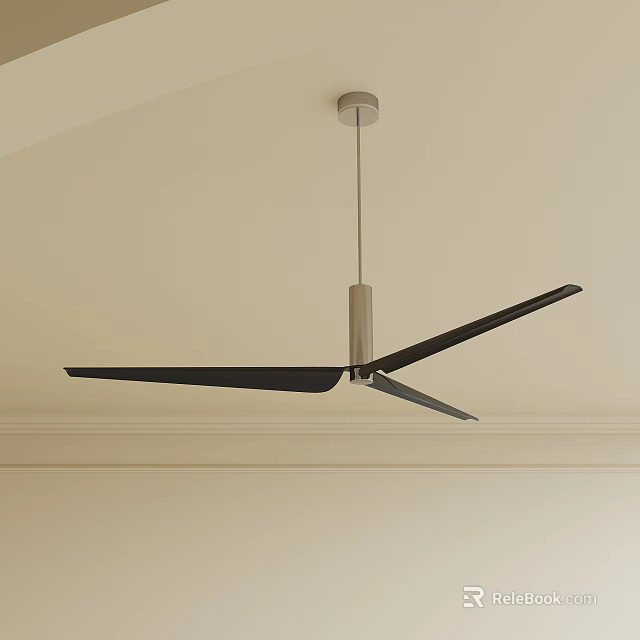 Modern Ceiling Mounted Chandelier With Black Blades And Metal Rod For Interior Design 3d model
