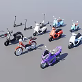 Various Colored Modern Scooter Motorcycles Collection With Different Design Styles