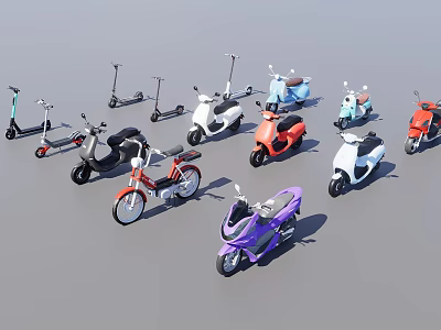 Various Colored Modern Scooter Motorcycles Collection With Different Design Styles 3d model