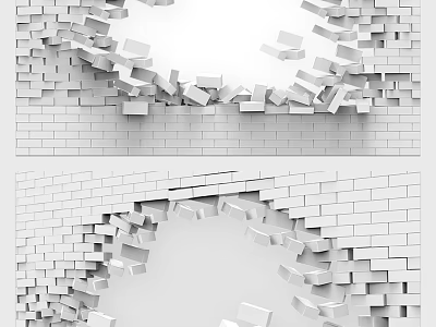 Modern White Brick Wall Design With 3D Stacked Bricks And Dynamic Textured Structure 3d model