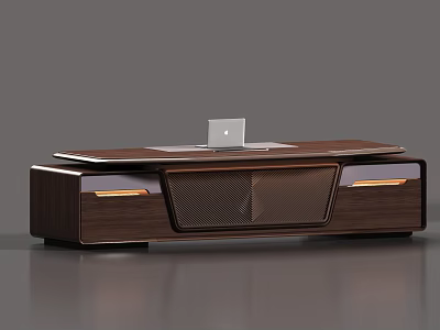 Modern Wooden Office Desk With Drawers Laptop And Sleek Storage Design 3d model