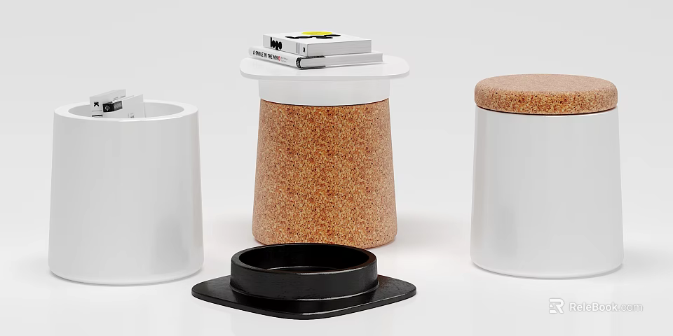 Modern Decorative Side Table With Cork Body White Top And Small Black Tray 3d model 