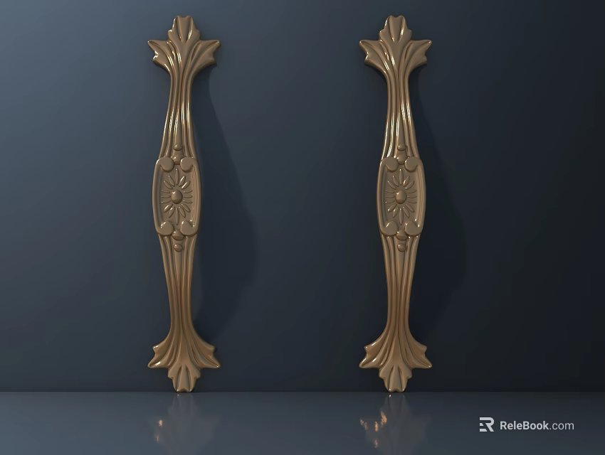 Elegant Golden Carved Handles With Intricate Floral Patterns And Classic Design 3d model 